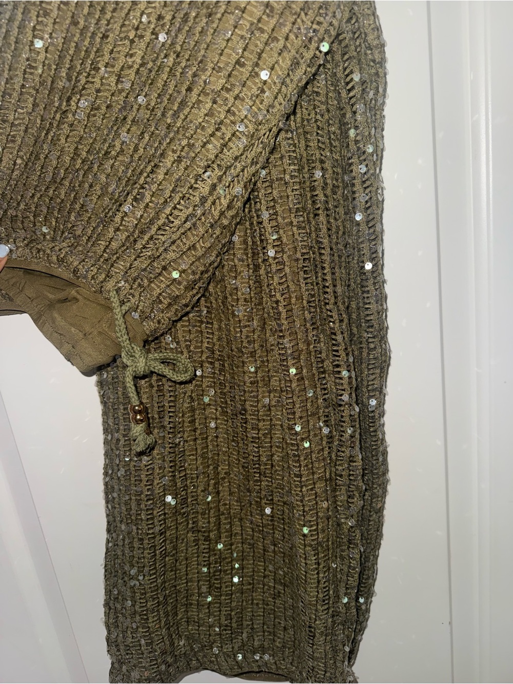 Sequin Ribbed Teddy Jacket in Olive